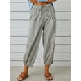 thumbnail image 2 of Sexy Dance High Waist Palazzo Pants Drawstring Capri Pants with Pockets Wide Leg Bottoms Cropped Pants for Women Light Gray L, 2 of 4