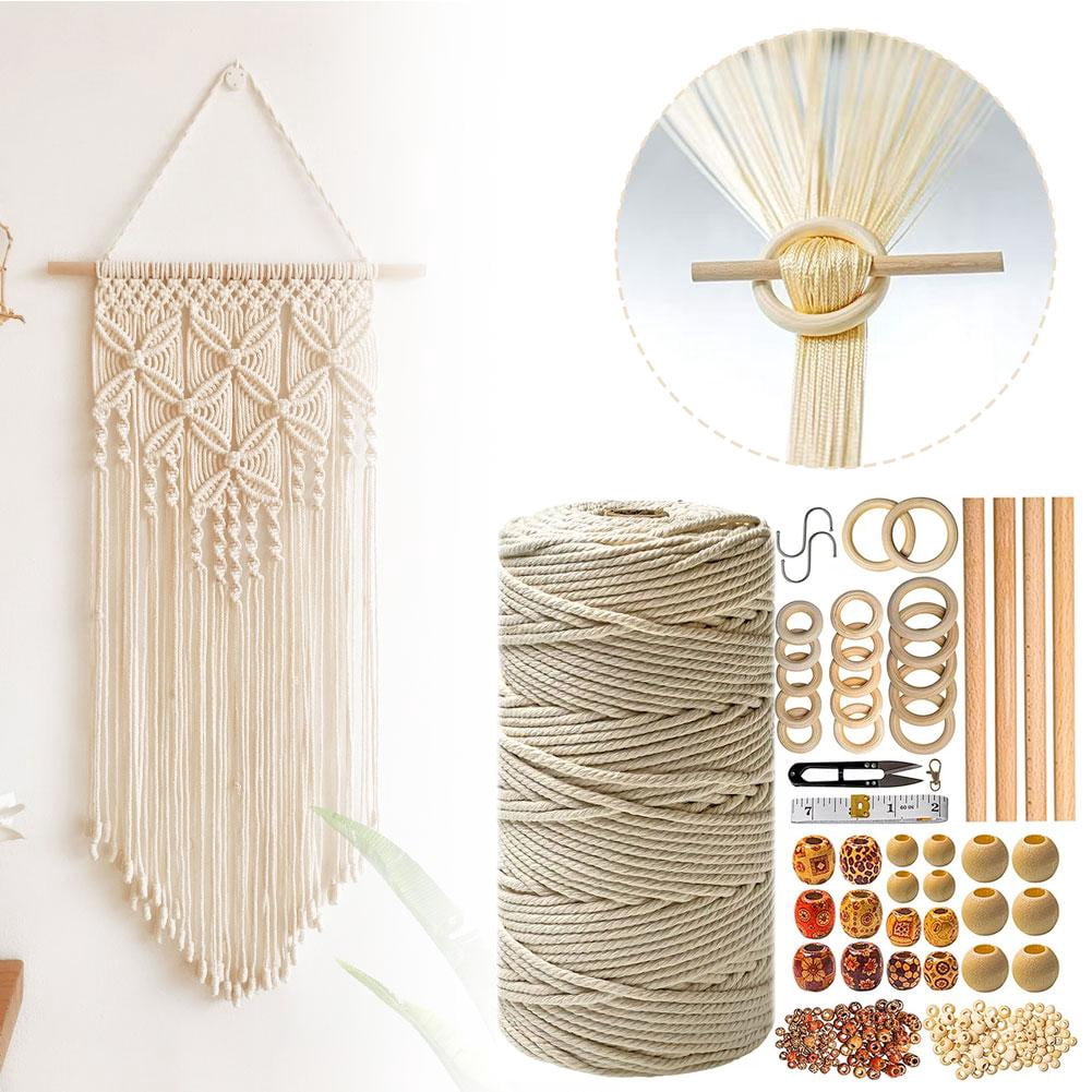 Macrame Wall Hanging Kit, 225Yds Cotton Rope & Beads DIY Set For Beginners, Bohemian Tapestry Craft Supplies With Tools