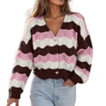 thumbnail image 4 of thefmos Womens Striped Chunky Cardigan Sweaters Button Up Fall Trendy Color Block Long Sleeve Knit Coats Casual Fashion Winter Clothes, Pink S, 4 of 5