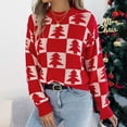thumbnail image 4 of YDFCWXW Chandail à Carreaux Color Block pour Femmes, Col Rond, Manches Longues, Chaud, Rouge, G, 4 of 8