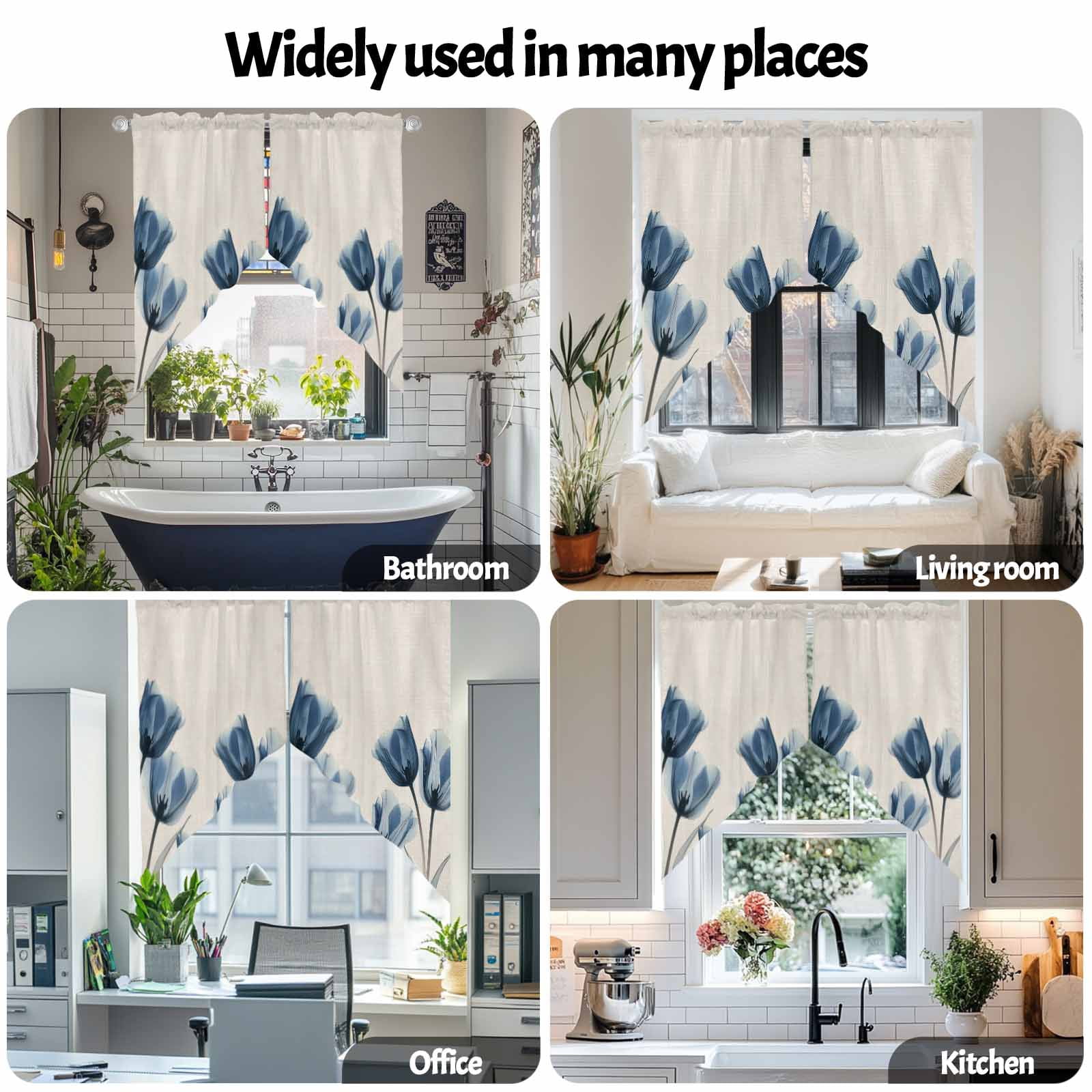 Navy Blue Swag Valances for Windows 2 Pack Tulip Minimalist Modern Flower Art Linen Background Swag Kitchen Curtains 45 Inches Long Rod Pocket Short Window Treatment for Kitchen Bathroom 36"x45"