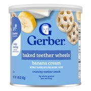 (2 pack) Gerber Snacks for Baby Teether Wheels, Banana Cream, 1.48 oz Canister