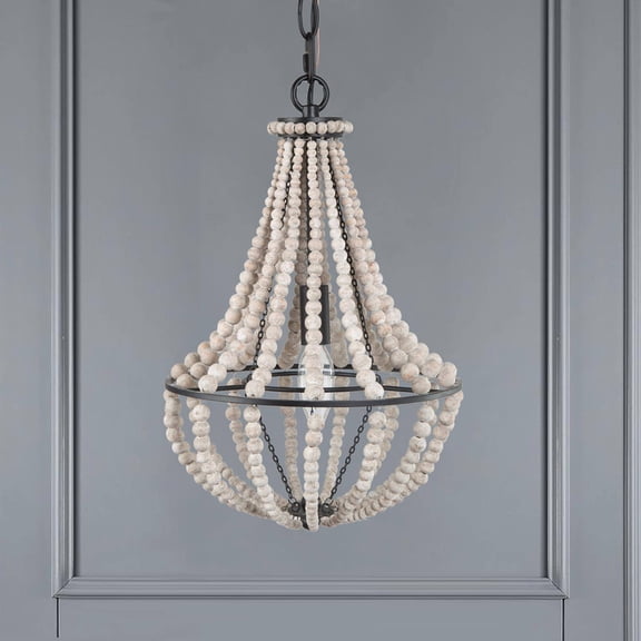 LNC Farmhouse Beaded Pendant Light with Black Metal Frame, Adjustable Hanging Fixture