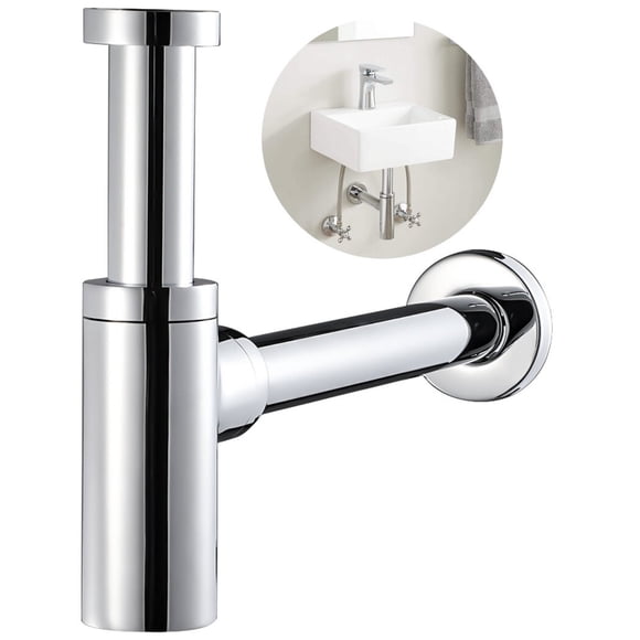 Stainless Steel Round Bottle Trap, P Trap for 1-1/4 Inches Basin Sink Waste Drain, Decorative Sink P Trap, Large Body Round Lavatory Waste Drain Kit