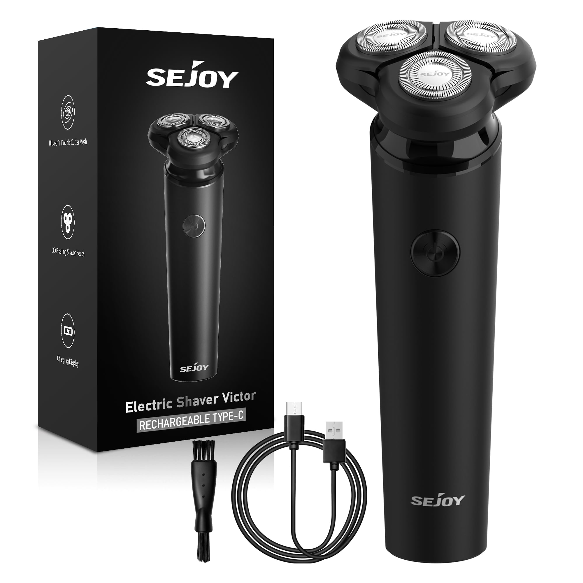 Sejoy Men's Electric Razor Rotary Shaver, Dry Wet Waterproof