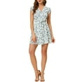 thumbnail image 3 of Allegra K Women's Floral Crossover V Neck Petal Sleeves Belted Dress, 3 of 6