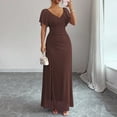 thumbnail image 2 of Laqbezok Evening Gown Dress, Women's V-Neck Mesh Flare Sleeve Formal Maxi, Elegant Ruched Bodycon Party Wedding Guest Dress with Split Hem, 2 of 5