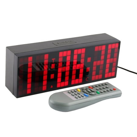 6 Digit Led LED Digital Alarm Clock 6 Digit Red Big Time Clocks with Remote Snooze Temperature Display for Home Bedroom Living Room Office ()
