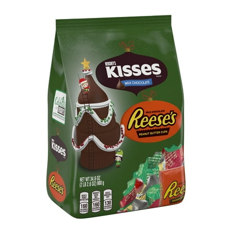 Christmas Hershey Kisses Hershey's, Holiday Milk Chocolate Kisses and Peanut Butter Cup Reese's, 34.6 Oz. ()