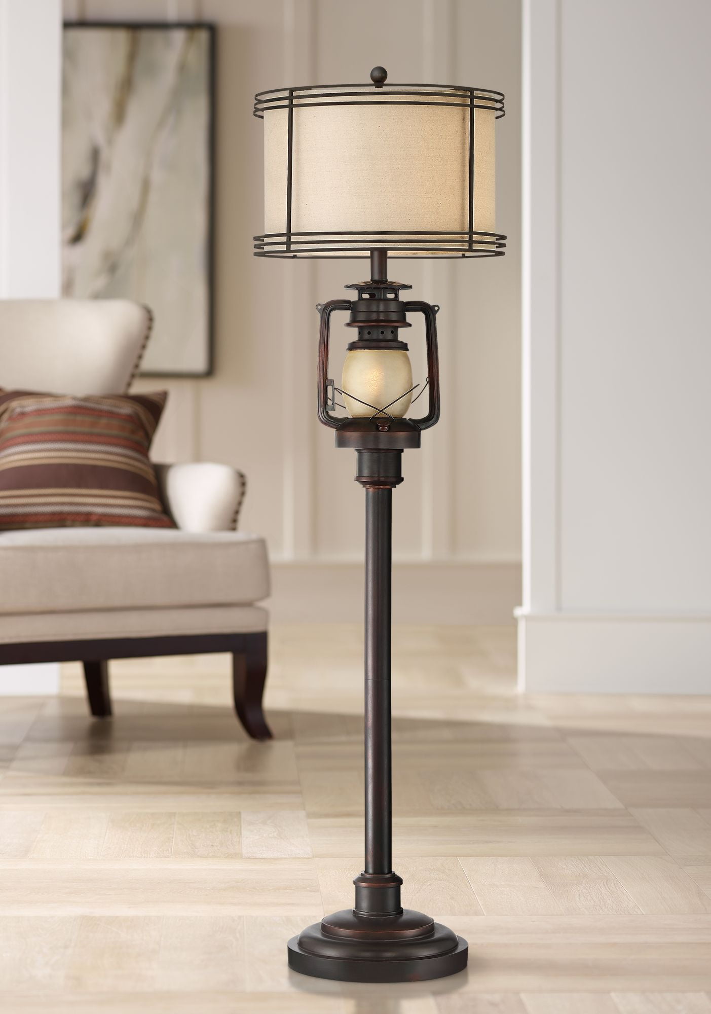 Barnes and Ivy Rustic Industrial Floor Lamp with Nightlight Glass