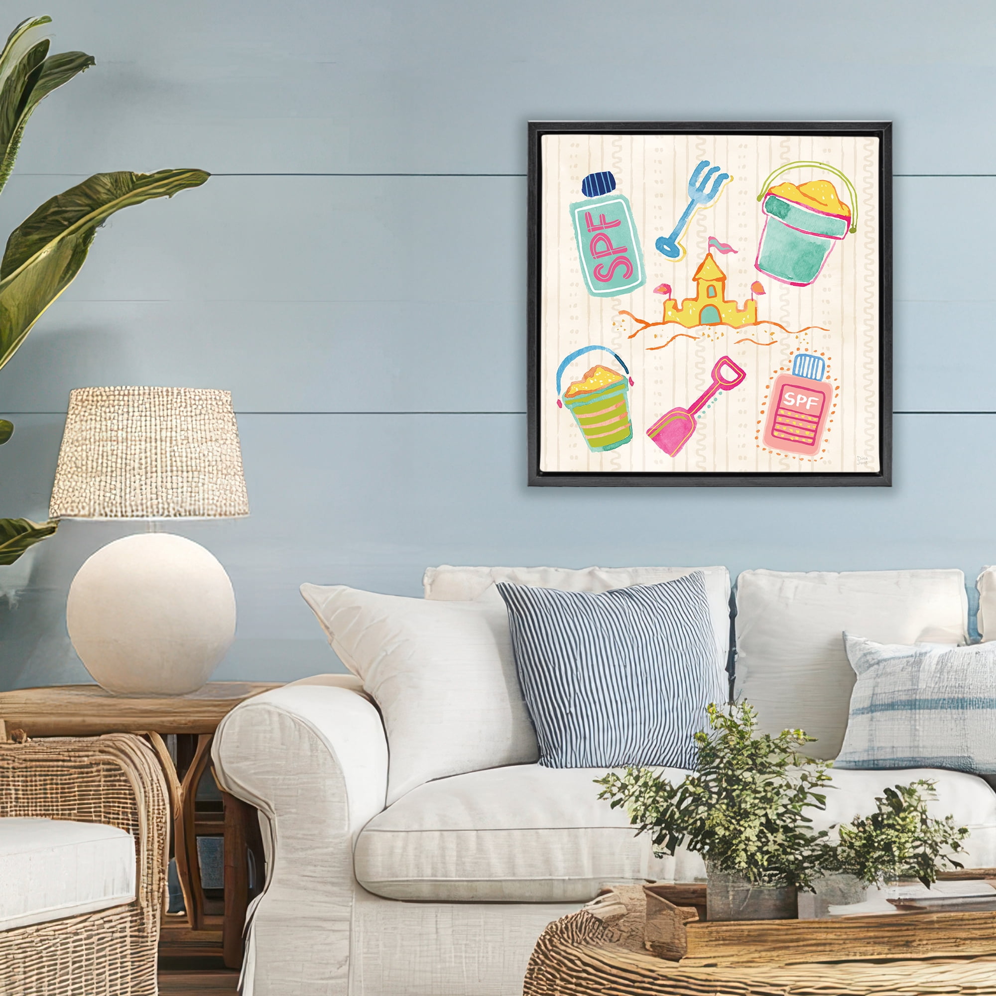 Stupell Industries Fun In The Sun Beach Pails Black Framed Floater Canvas Wall Art, design by Dina June