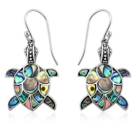 Abalone Shell Turtle Earrings for Women in 925 Sterling Silver Dangle Earrings - Boho Beach Sea Turtle Jewelry for Women Birthday Christmas Gifts for Womens
