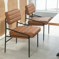 thumbnail image 2 of Becker Brown Faux Leather Dining Chair with Black Iron Legs, 2 of 8
