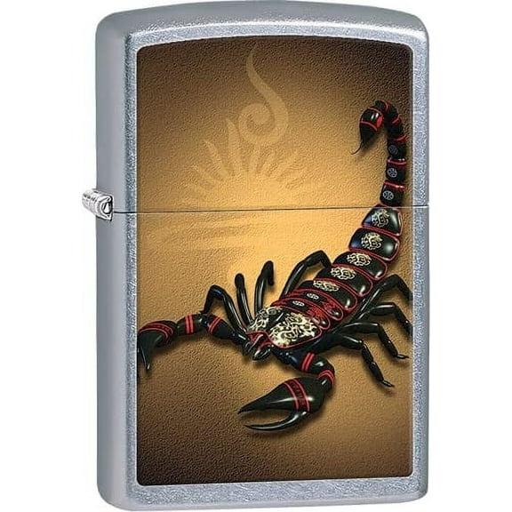 Zippo Lighter - Black and Red Scorpion with Tribal Sun Street Chrome #Z148