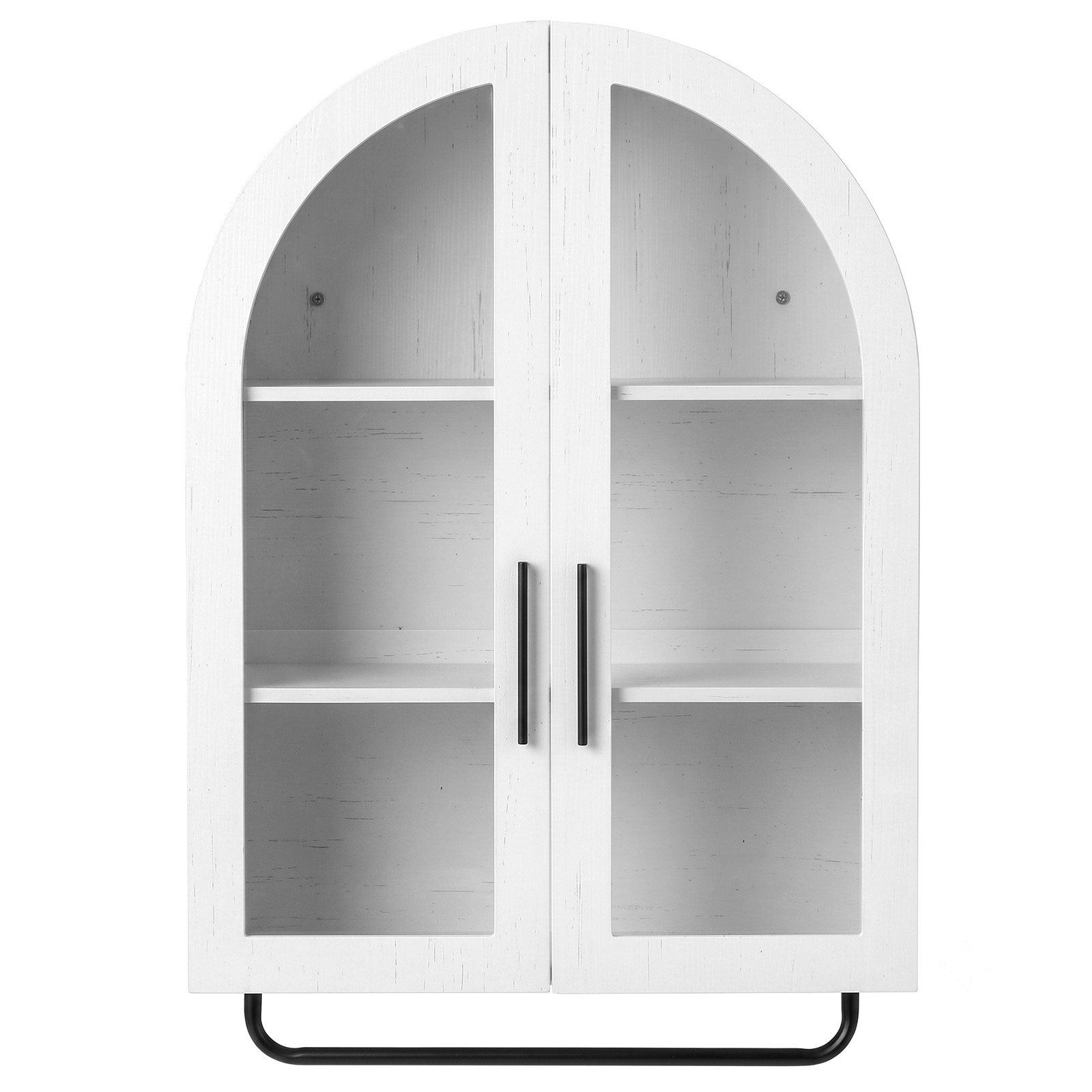 Arched Ceiling 2 Glass Doors 3 Shelves Bathroom Vanity MDF Melamine-Faced Bathroom Vanity with Towel Bar, Grey 23.62*9.45*31.5in