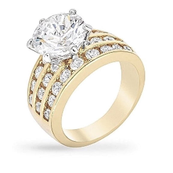 Hitanshu Jewels 10mm CZ Classic 14k Yellow Gold Plated Engagement Ring for Women