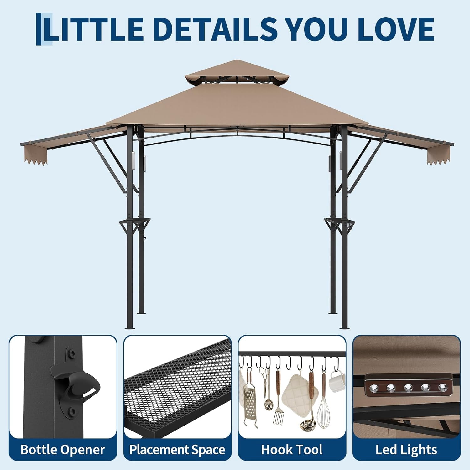 Outdoor BBQ Gazebo,8*5FT  Patio Grill Gazebos with Adjustable Shadow,2 Handy Shelves, Hooks & Ceiling Light Hook,Barbeque Gazebo Canopy for Backyard Garden Poolside