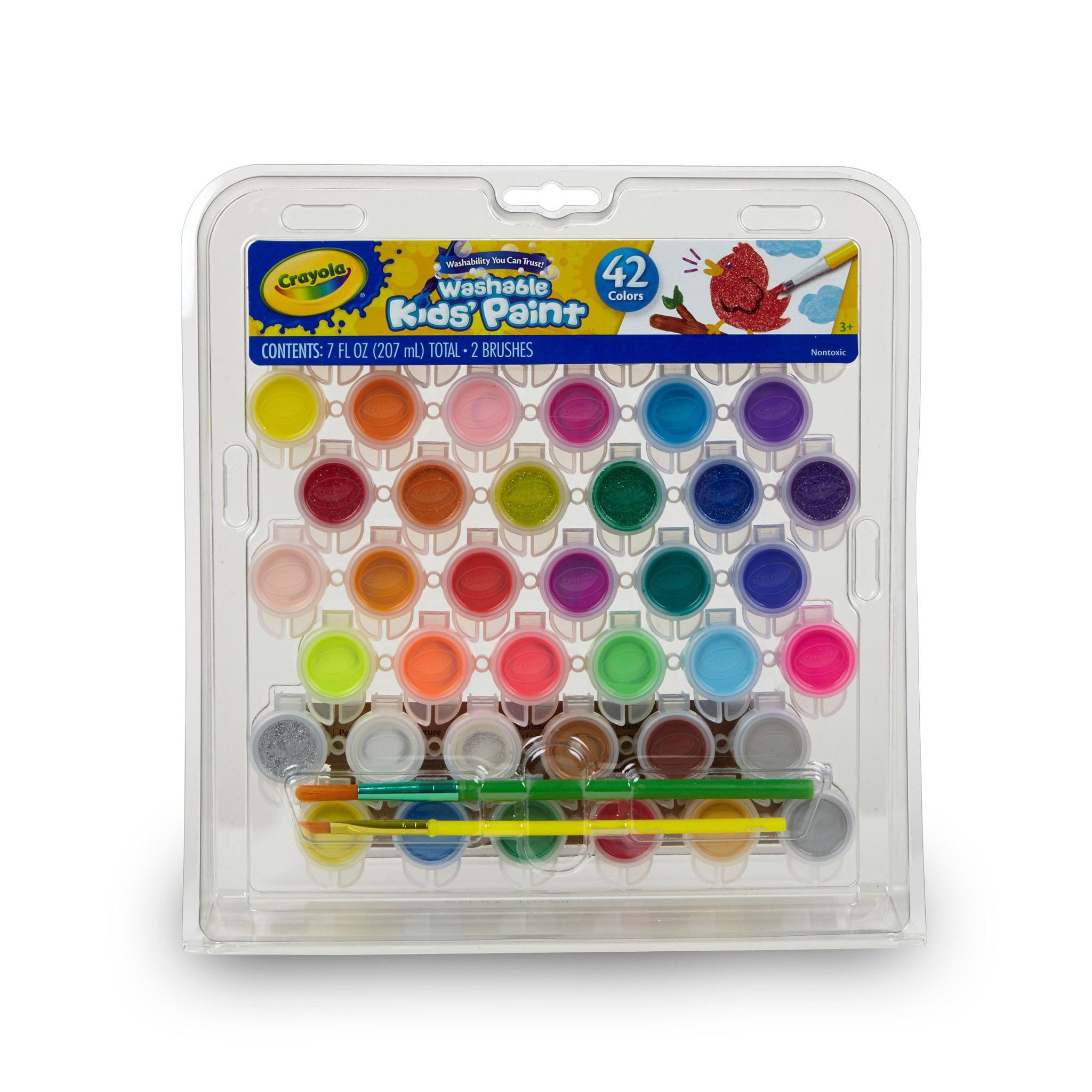 Crayola Washable Paint Pot Set with Brush & Storage Case, School Supplies, Paint Set, 42 Colors, Child