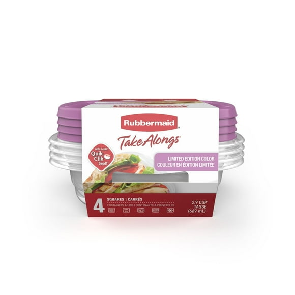 Rubbermaid TakeAlongs Square Food Storage Containers, 669 mL (2.9 Cup), Special-Edition Orchid Purple, 4 Pack