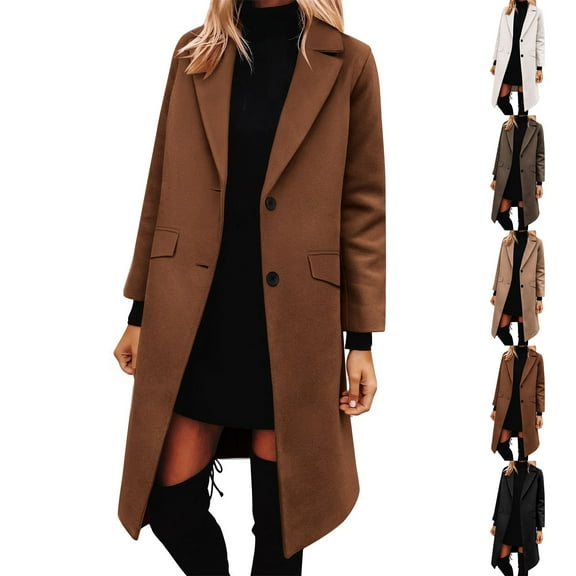 Ashirexll Womens Winter Coats, Womens Fleece Coats, Stand Up Collar Breasted Windbreaker Loose Casual Long Winter Jacket