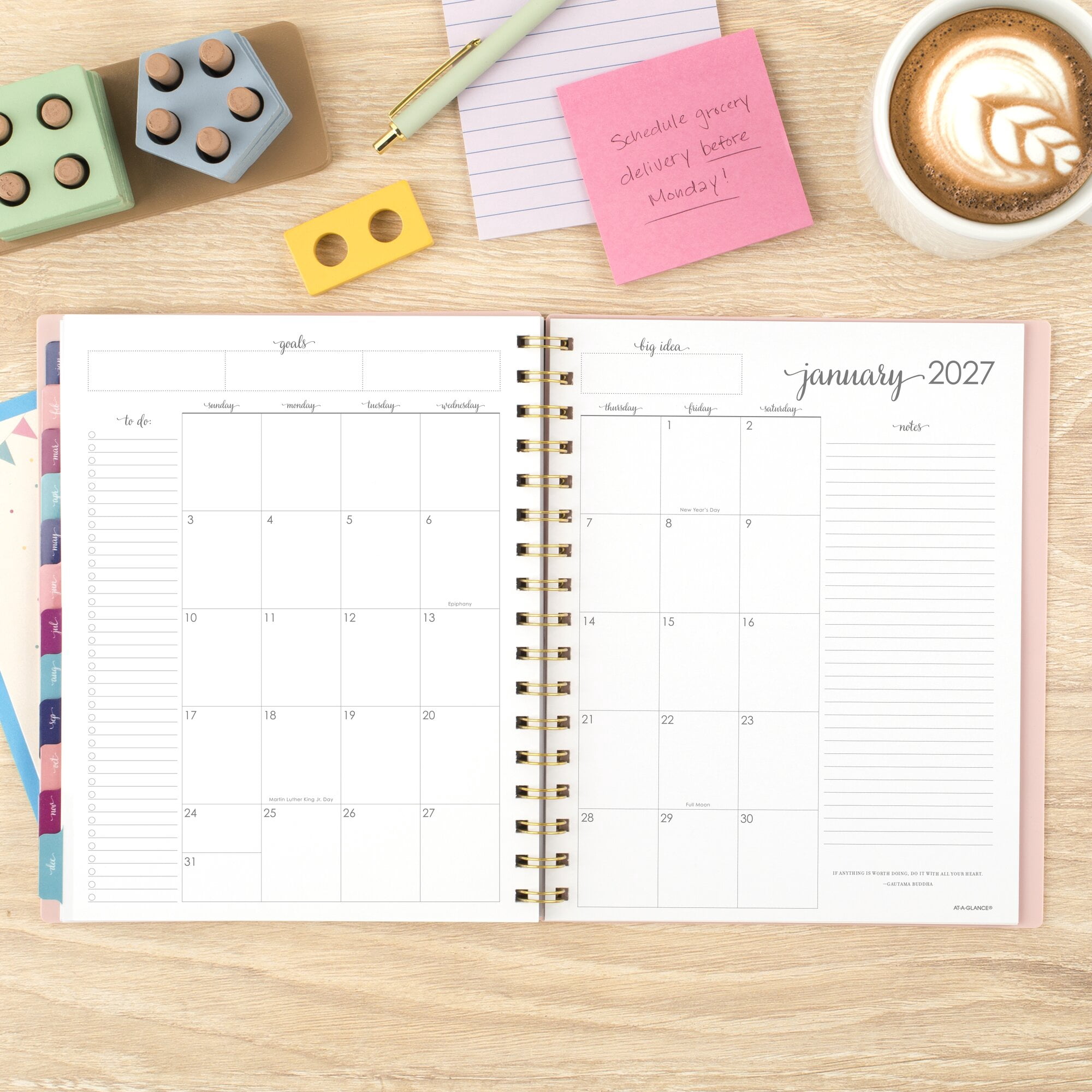 AT-A-GLANCE Harmony 2026 Weekly Monthly Planner Sunset Coral Medium 7 x 8 34 -