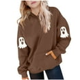 thumbnail image 2 of Kilaqueen Spooky Season Hooded Sweatshirt for Girls/Boys Casual Long Sleeve Halloween Ghost Simple Hoodies with Pockets Size 4-14, 2 of 4