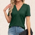 thumbnail image 2 of Women Summer Tops Womens Tops Dressy Casual V Neck Short Sleeve Shirts Loose T Shirts Trendy Tunic Blouses Comfy Long Sleeve for Women And Blouses for Loose Graphic Tee Extra Small Long Green 2XL, 2 of 7