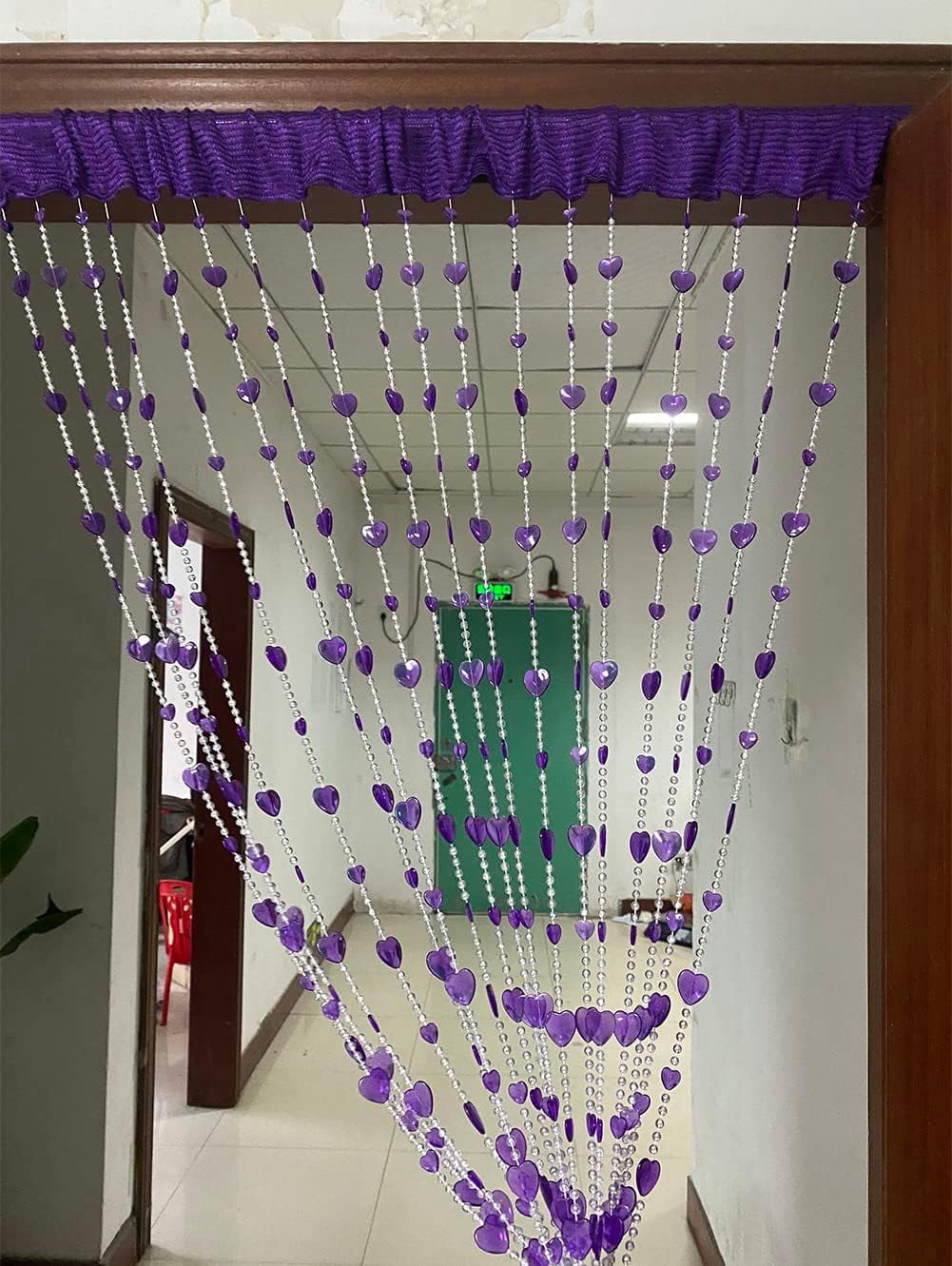 ZiDeTang 18 Rows Heart 100% Acrylic Beaded Heart Door Curtain Home Décor Tassel Room Divider Curtain for DoorwayColor Purple Pack of 1