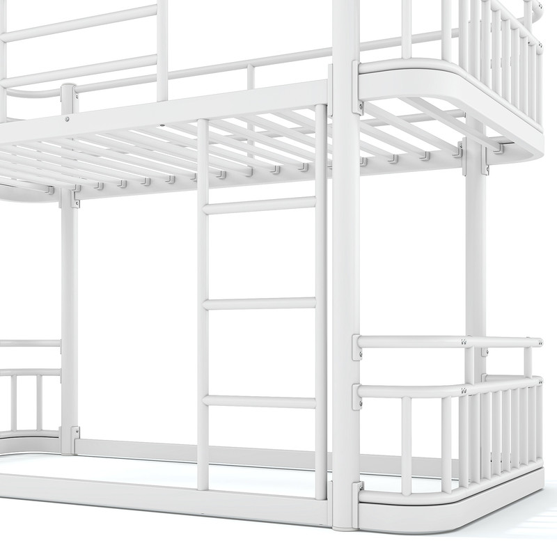Twin XL over Twin XL Bunk Bed with Built-in Ladder & Safe Guardrails, Curved-Edge Sleek Metal Bed Frame with No Slat Floor Bed