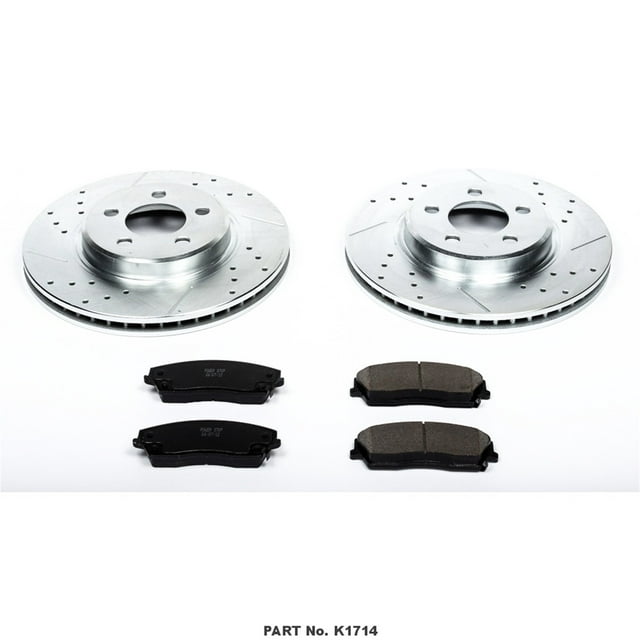 Power Stop Brake Kit K1714 1-Click Brake Kit; Carbon Fiber Ceramic Brake Pads; 12.6 Inch Silver Zinc Plated Cross-Drilled And Slotted Rotor; With Rotor/Brake Pad/Hardware
