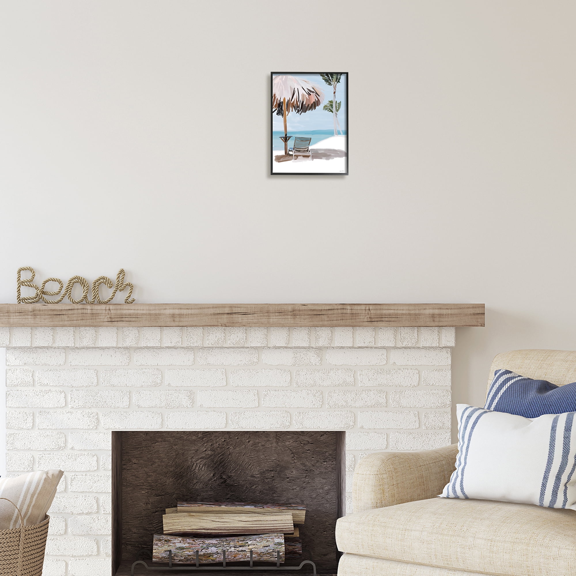 Stupell Industries Tropical Beach Hut Scenery Nature Painting Black Framed Art Print Wall Art, 11 x 14