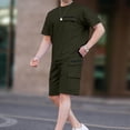 thumbnail image 2 of Ensemble Décontracté à Manches Courtes et Col Rond et Shorts à Taille Élastique avec Cordon pour Hommes, Mélange Coton Polyester, Noir, P, 2 of 6