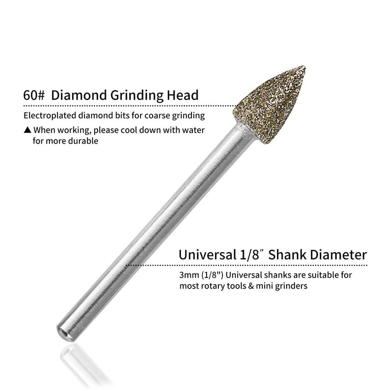 60 Grit 20Pcs Diamond Burr Set - GOXAWEE Rotary Grinding Burrs Drill Bits  Set with 1/8-inch Shank, Diamond-Coated Stone Carving Accessories Bit