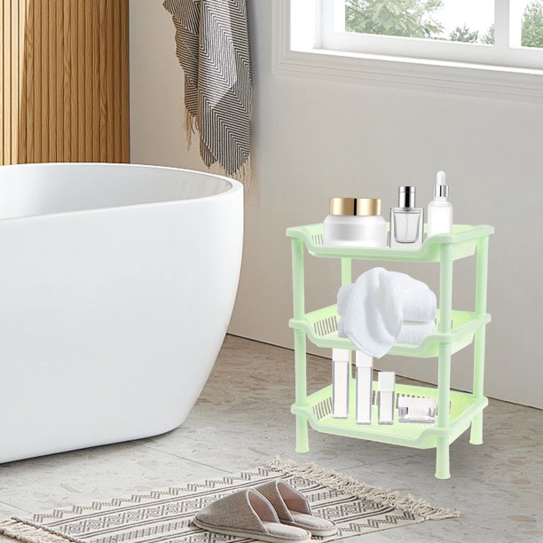 Estantería de almacenamiento rectangular de 3 capas | Estante organizador de baño de plástico | De pie | Polivalente para cocina/baño | Diseño estable y duradero | Ahorro de espacio | 1 paquete