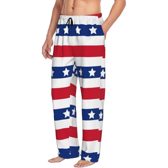 Picia American Patriotic Stars And Stripes Mens Soft Woven Cotton Elastic Waistband Sleep Pajama Pant Lounge Sleep Pant With Pockets And Drawstring-Small
