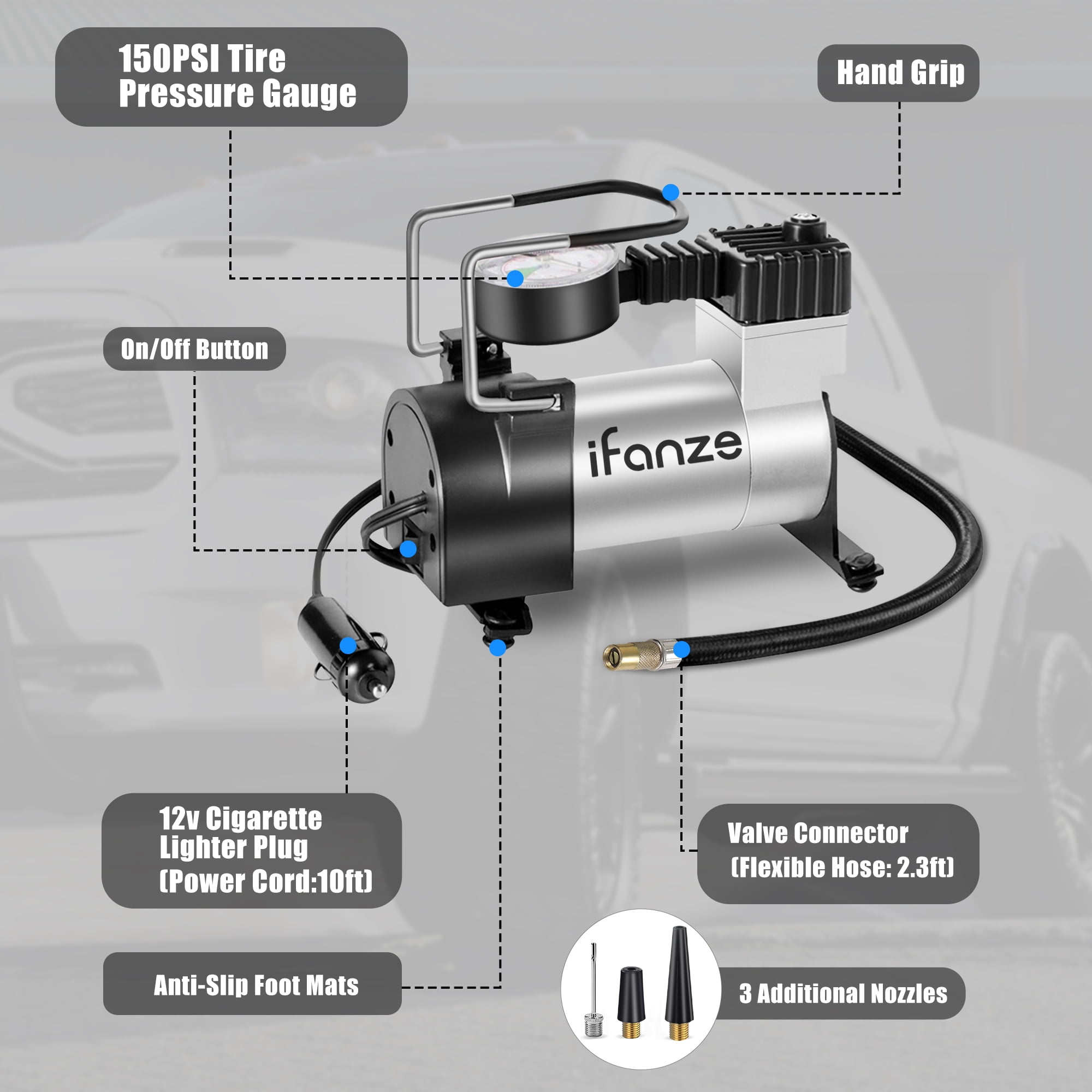 Delaman Tire Air Compressor, Air Compressor 12V Portable Mini Air  Compressor Electric Tire Infaltor Pump 12 Volt Car 300 PSI