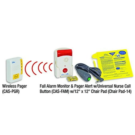 Secure Caregiver Alert System Chair Exit Alarm Set - Wireless Pager, Patient Alarm Monitor With Nurse Call Button, 12 inch x 12 inch Sensor Pad - Batteries
