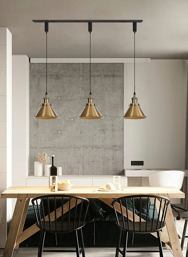 KAYYELAMP Plug in Cable Track Rail with Adjustable Cord Gold Track Lighting Fixture E26 Base H-Type Vintage Design for Kitchen Loft(No Bulb)