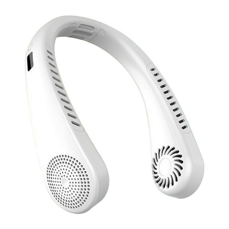

yongmandr Electric Portable Neck Fan Earphone Design Wearable Small Fans USB Rechargeable Battery Powered Bladeless Personal Cooling Neck Fan That Blows Cold Air (White)