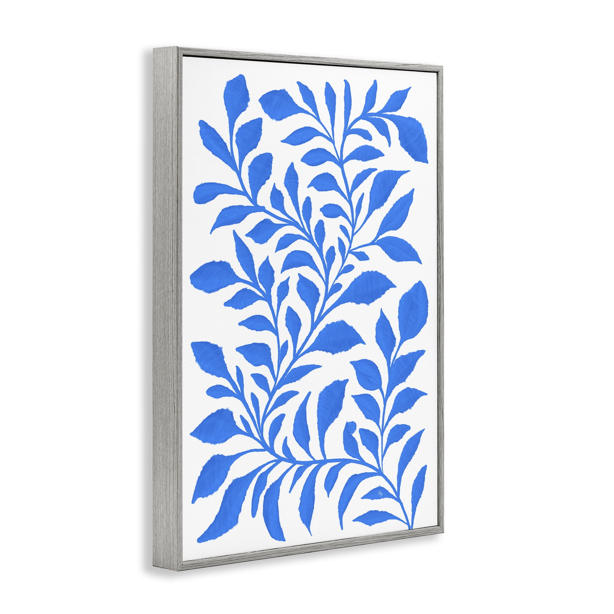 Stupell Industries Blue Snake Plant Botanical & Floral Painting Gray Framed Art Print Wall Art, 16 x 24