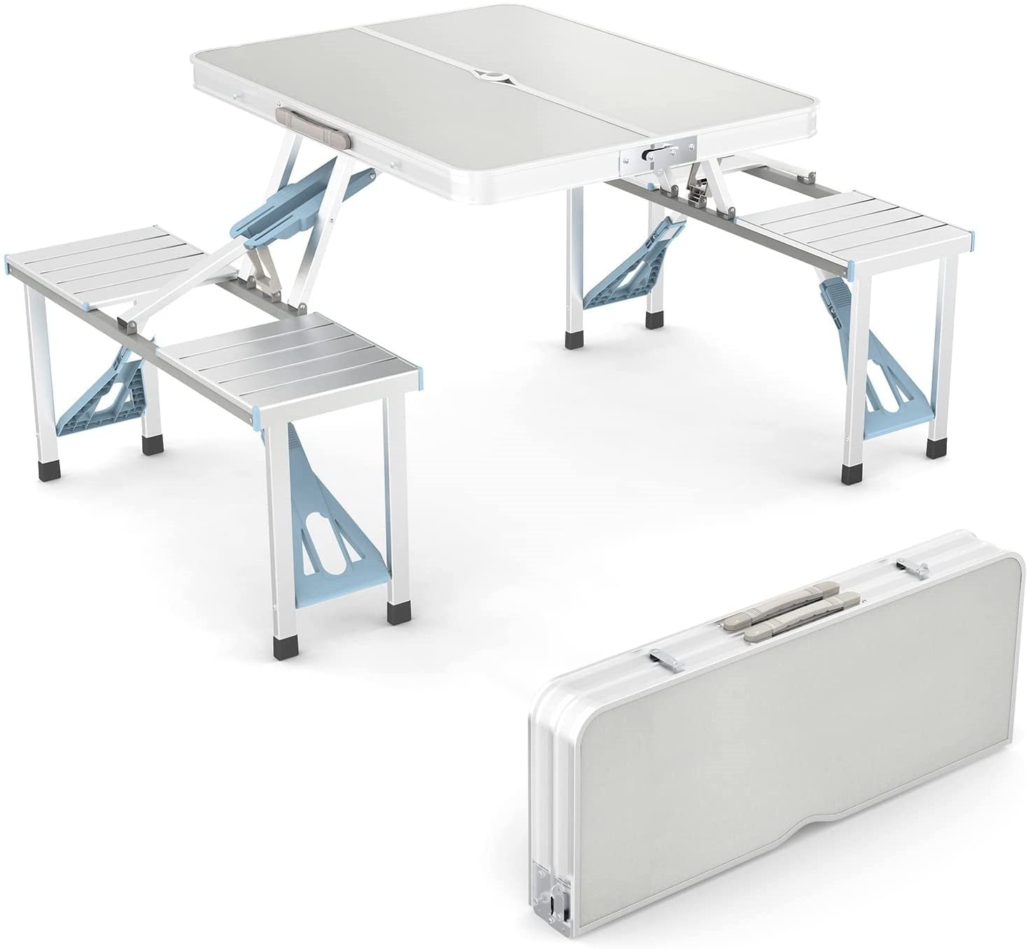 HDJ Portable Folding Camping Table Picnic Table with 4 Seats, Aluminum