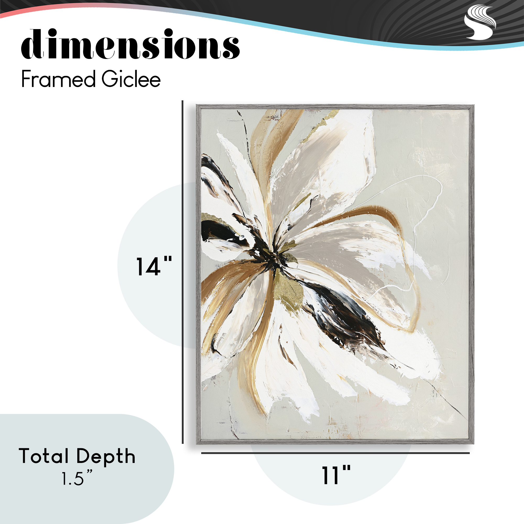 Expressive Cornelia Flower Gray Framed Giclee Art, design by Design Fabrikken