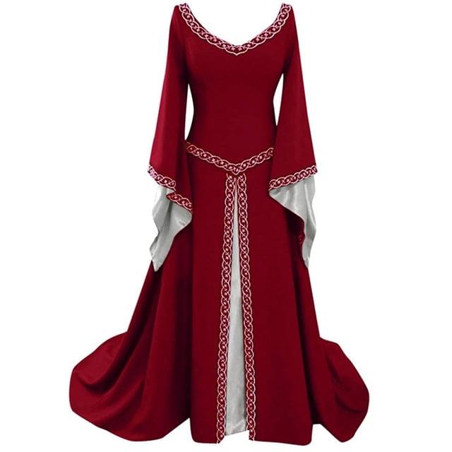 Weiqiqre Robes pour Femmes Grande Taille Vente de Feu Mode Femmes Manches Longues Longue Robe Maxi Cosplay Robe Rétro Hallow