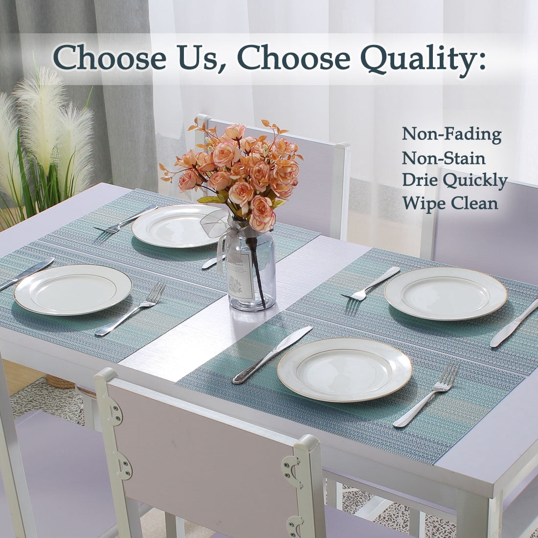 PiccoCasa Set of 6 Placemat Cross Woven Washable Non Slip Dining Heat Resistant Blue