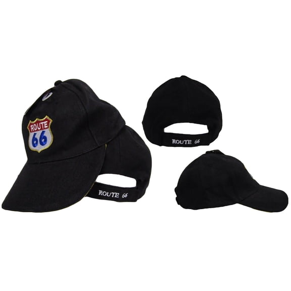 Black US Route Rte 66 Highway Shield (Yellow Rim) Baseball STYLE Hat Cap