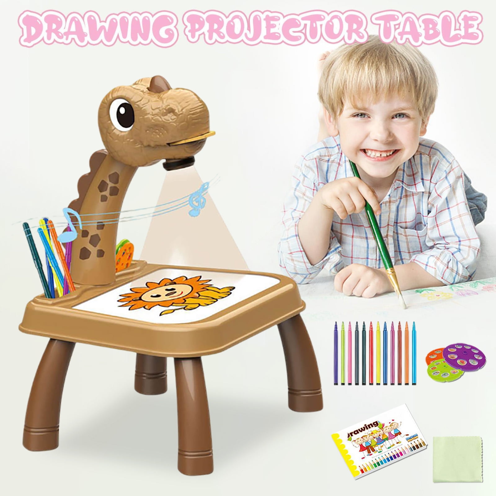 Drawing Projector, Smart Painting Table with Light and Music, Portable Desktop Doodle Board Erasable Tracing Sketching Set, Birthday Gift for Artist, Complete Tool Kit Box for Home Use