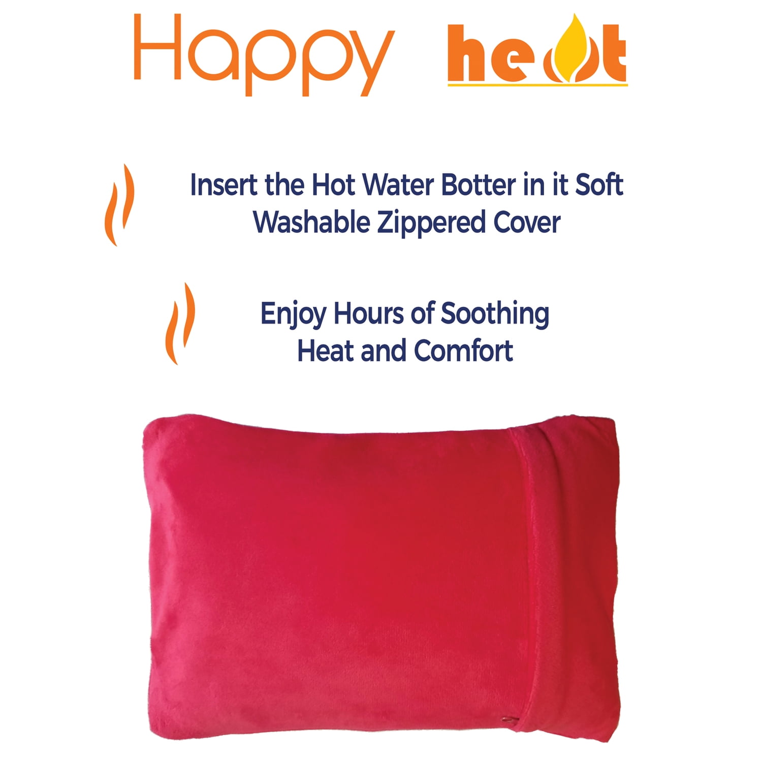  Happy Heat Hot Water Bottle Electric with Cover, Heating Pad,  Warm Compress Bag for Menstrual/Period Cramps, Neck, Back, Shoulder Pain &  More, Hot Pack, Reusable & Rechargeable Stomach Warmer - Red 