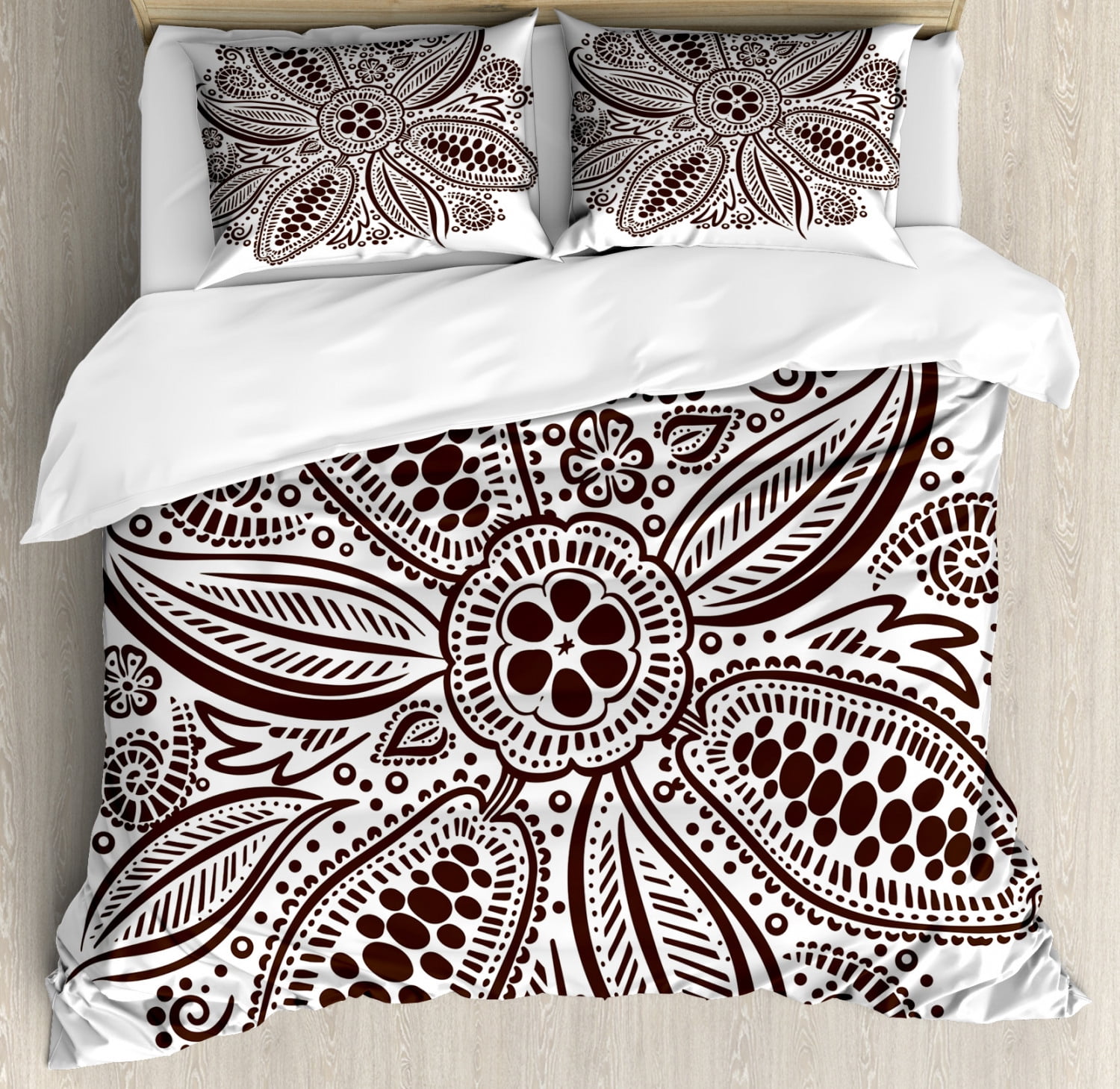 Cocoa Duvet Cover Set King Size, Ornamental Cocoa Beans Forming A