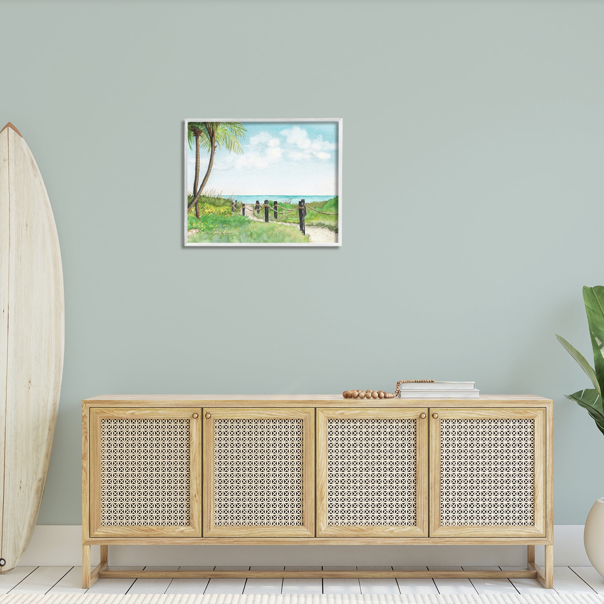 Stupell Industries Tropical Summer Path Landscape Painting White Framed Art Print Wall Art, 30 x 24