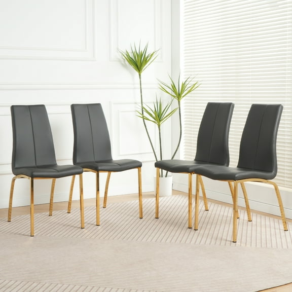 Modern PU Seat Dining Chair Set of 4, Gold Legs Living Room Chair for Kitchen, Dining, & Bedroom